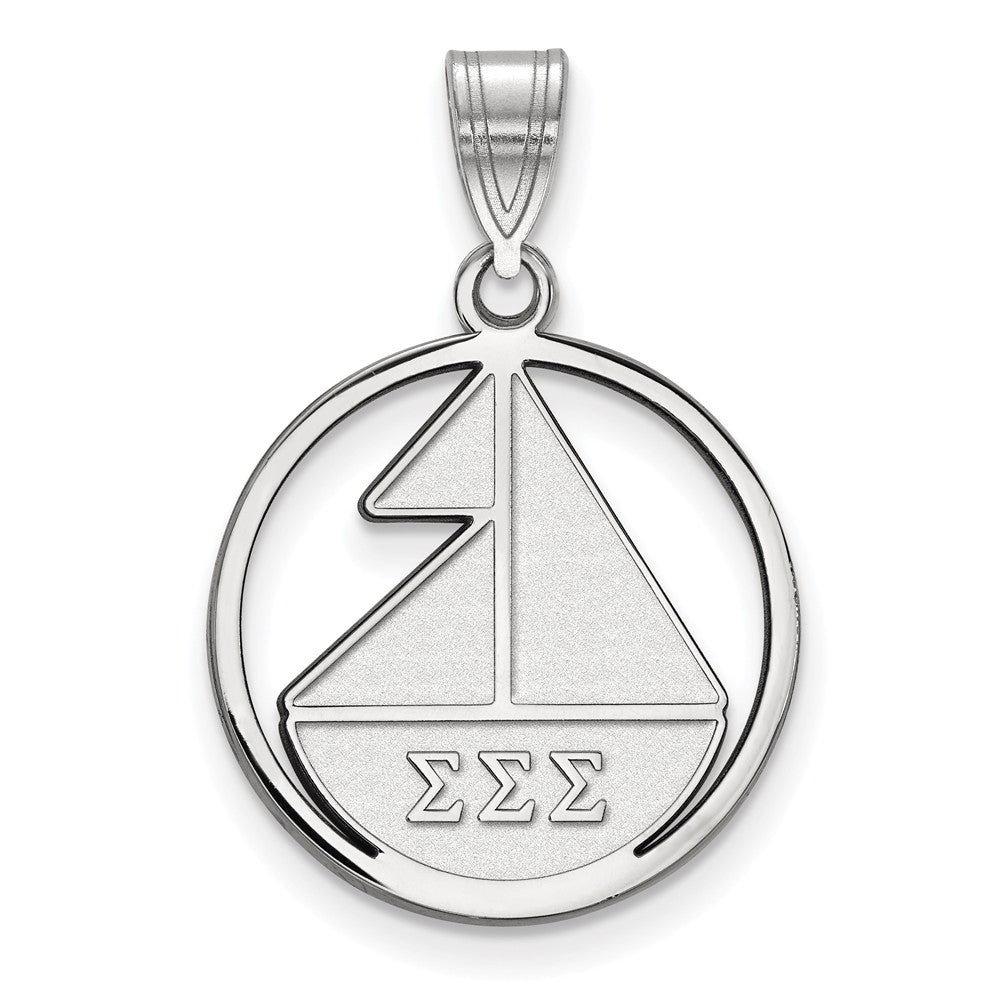 Sterling Silver Sigma Sigma Sigma Medium Circle Pendant, Item P27463 by The Black Bow Jewelry Co.