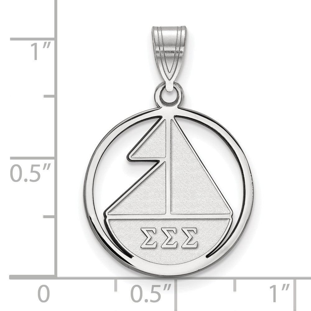 Alternate view of the Sterling Silver Sigma Sigma Sigma Medium Circle Pendant by The Black Bow Jewelry Co.