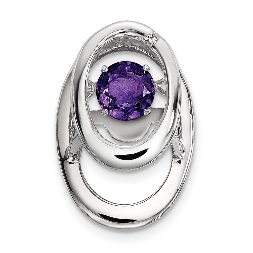 Rhodium Plated Sterling Silver &amp; Amethyst Oval Pendant, 10mm, Item P27485-AM by The Black Bow Jewelry Co.