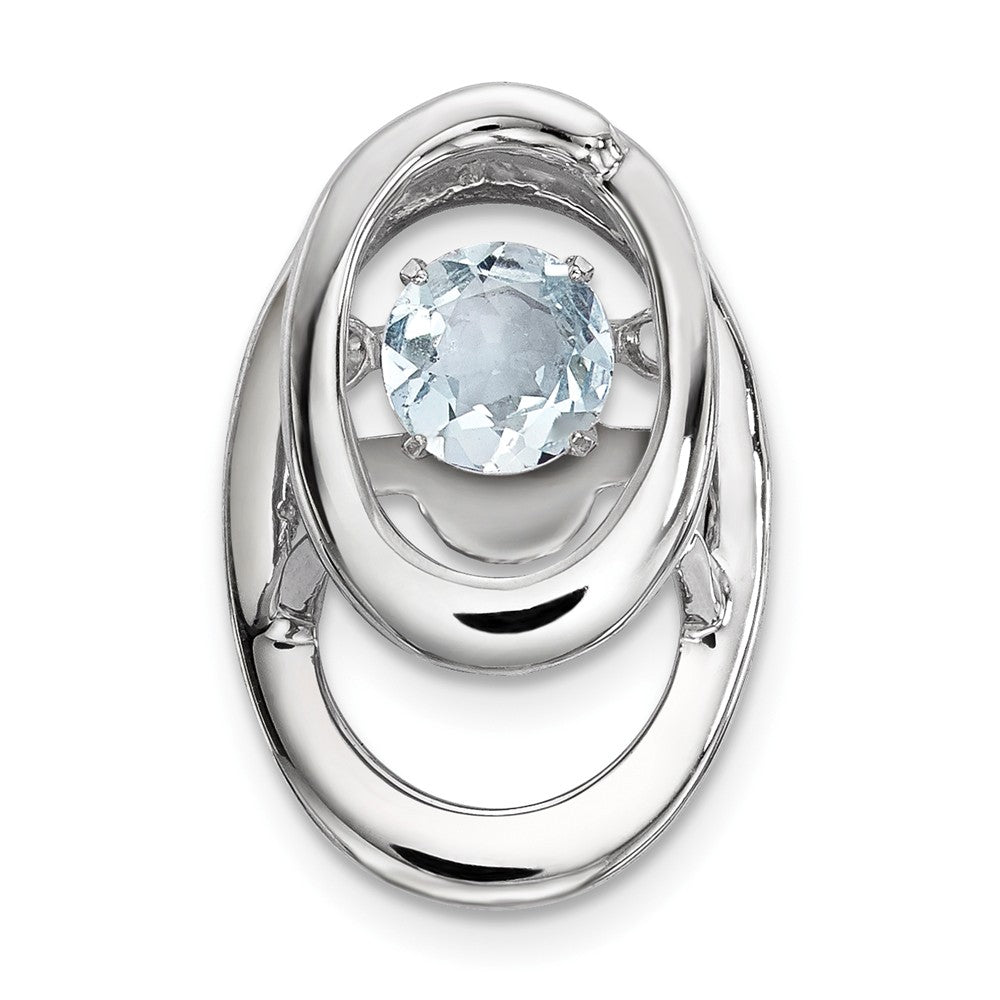 Rhodium Plated Sterling Silver &amp; Aquamarine Oval Pendant, 10mm, Item P27485-AQ by The Black Bow Jewelry Co.