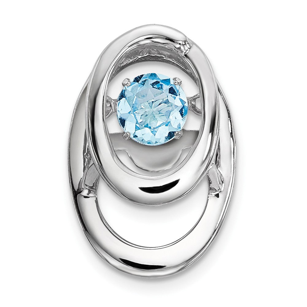 Rhodium Plated Sterling Silver &amp; Blue Topaz Oval Pendant, 10mm, Item P27485-BT by The Black Bow Jewelry Co.