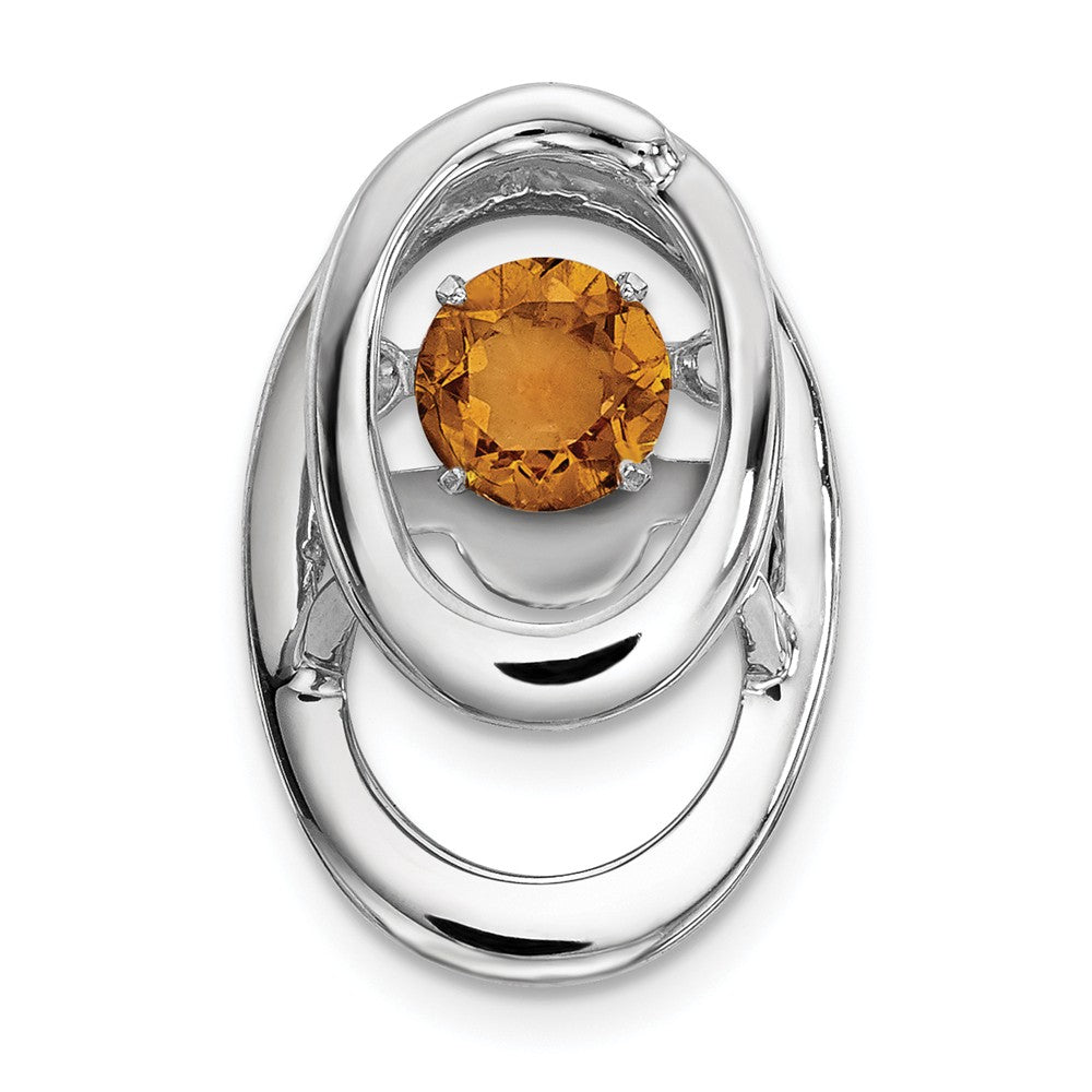 Rhodium Plated Sterling Silver &amp; Citrine Oval Pendant, 10mm, Item P27485-CT by The Black Bow Jewelry Co.