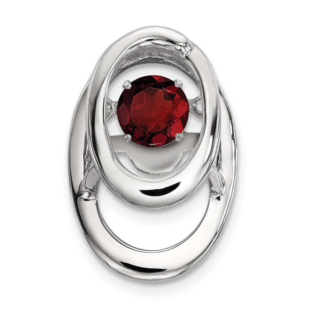 Rhodium Plated Sterling Silver &amp; Garnet Oval Pendant, 10mm, Item P27485-GR by The Black Bow Jewelry Co.