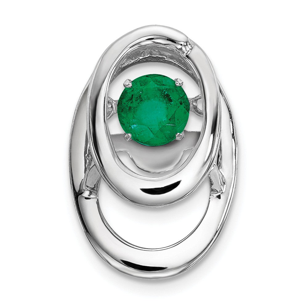 Rhodium Plated Sterling Silver &amp; Lab Cr Emerald Pendant, 10mm, Item P27485-LE by The Black Bow Jewelry Co.