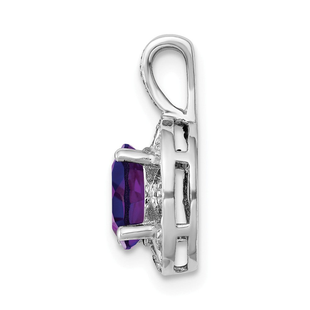 Alternate view of the Rhodium Plated Sterling Silver, Amethyst &amp; Diamond Pendant, 8x16mm by The Black Bow Jewelry Co.