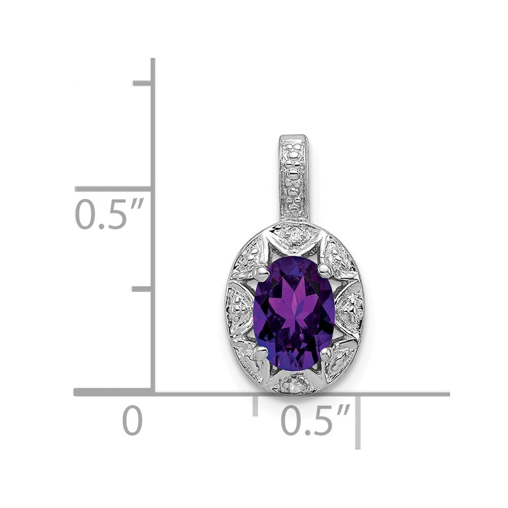 Alternate view of the Rhodium Plated Sterling Silver, Amethyst &amp; Diamond Pendant, 8x16mm by The Black Bow Jewelry Co.