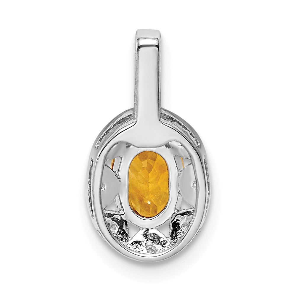 Alternate view of the Rhodium Plated Sterling Silver, Citrine &amp; Diamond Pendant, 8x16mm by The Black Bow Jewelry Co.