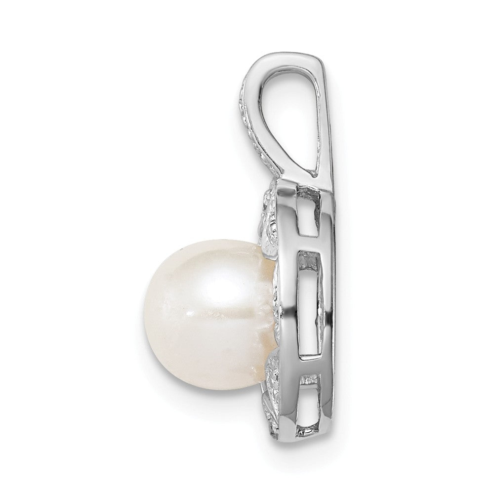 Alternate view of the Rhodium Plated Sterling Silver, FWC Pearl &amp; Diamond Pendant, 8x16mm by The Black Bow Jewelry Co.