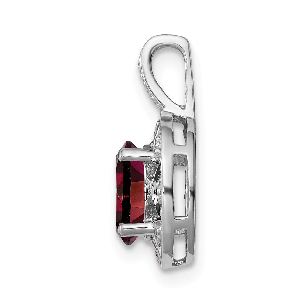 Alternate view of the Rhodium Plated Sterling Silver, Garnet &amp; Diamond Pendant, 8x16mm by The Black Bow Jewelry Co.