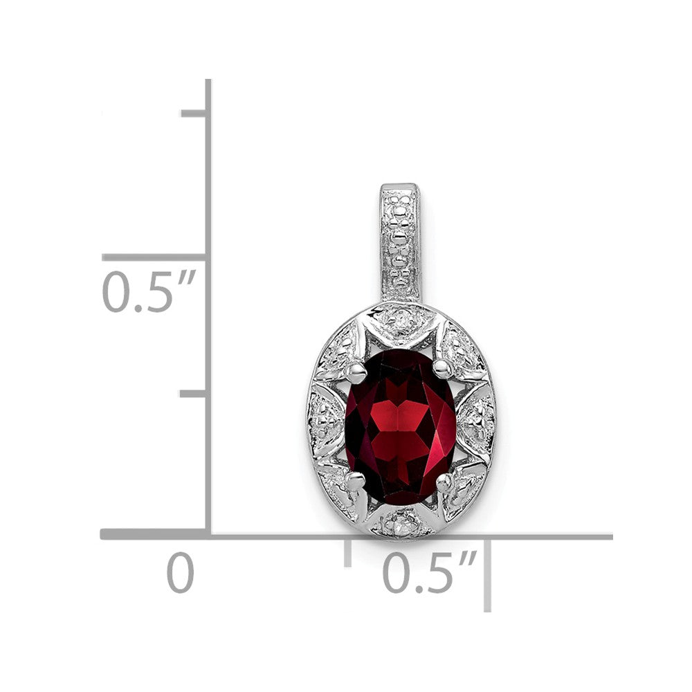 Alternate view of the Rhodium Plated Sterling Silver, Garnet &amp; Diamond Pendant, 8x16mm by The Black Bow Jewelry Co.