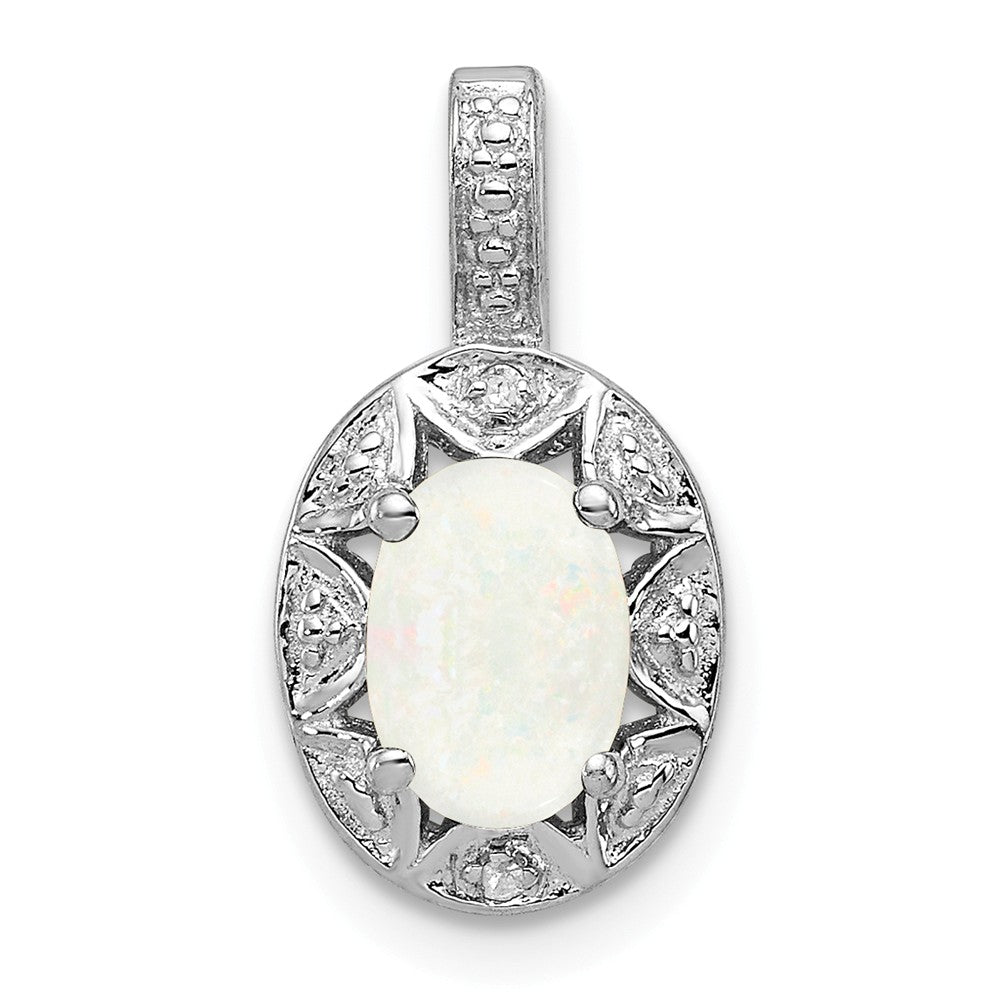 Rhodium Plated Sterling Silver, Lab Cr Opal &amp; Diamond Pendant, Item P27486-LO by The Black Bow Jewelry Co.