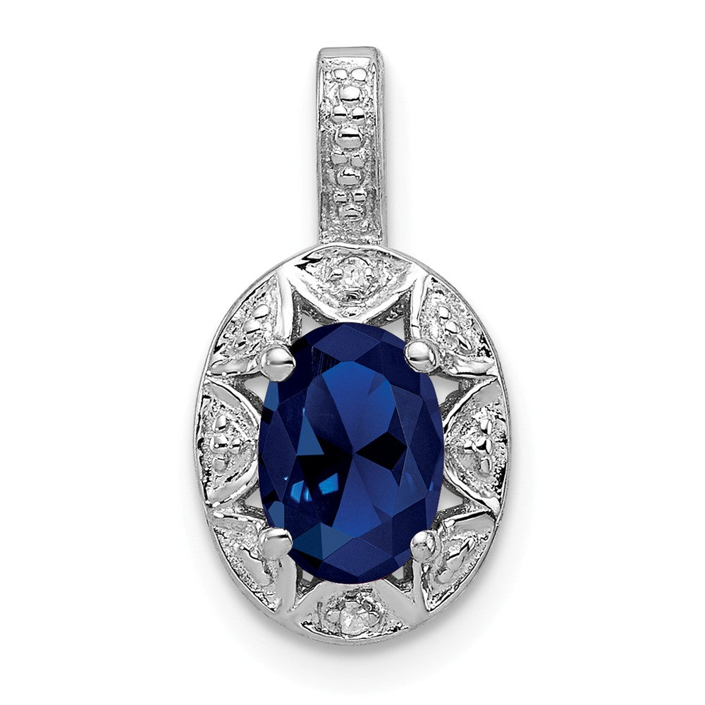 Rhodium Plated Sterling Silver, Lab Cr Sapphire &amp; Diamond Pendant, Item P27486-LS by The Black Bow Jewelry Co.