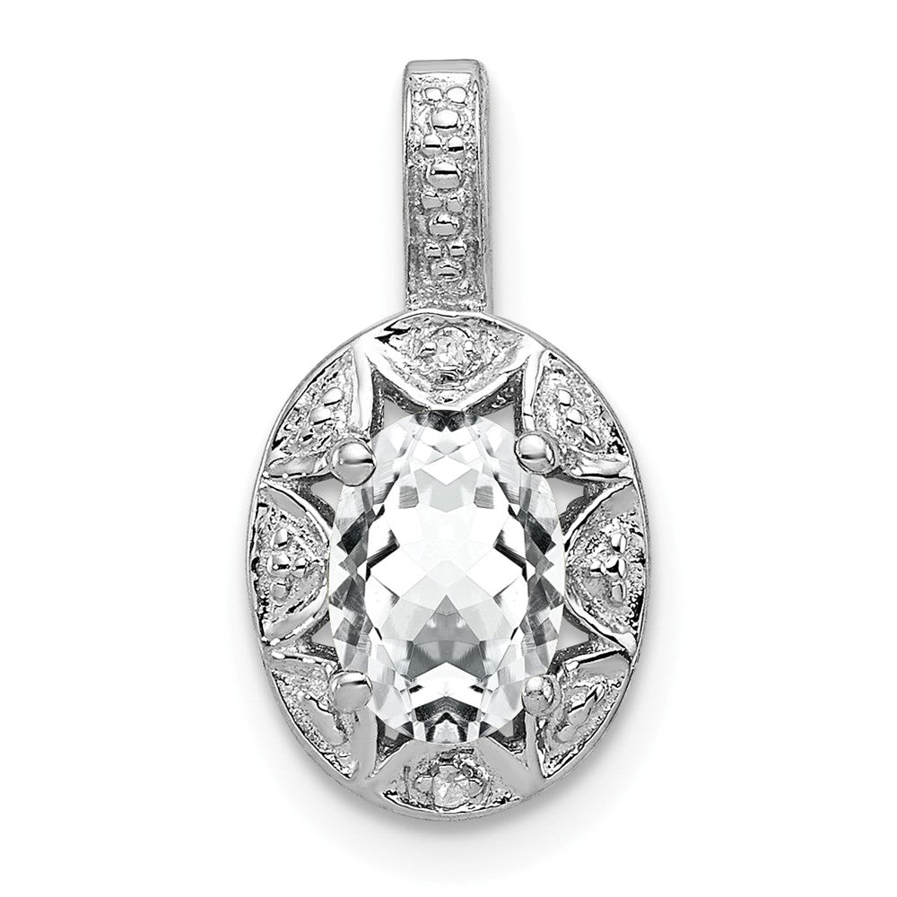 Rhodium Plated Sterling Silver, White Topaz &amp; Diamond Pendant, 8x16mm, Item P27486-WT by The Black Bow Jewelry Co.