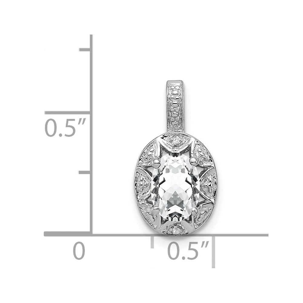 Alternate view of the Rhodium Plated Sterling Silver, White Topaz &amp; Diamond Pendant, 8x16mm by The Black Bow Jewelry Co.