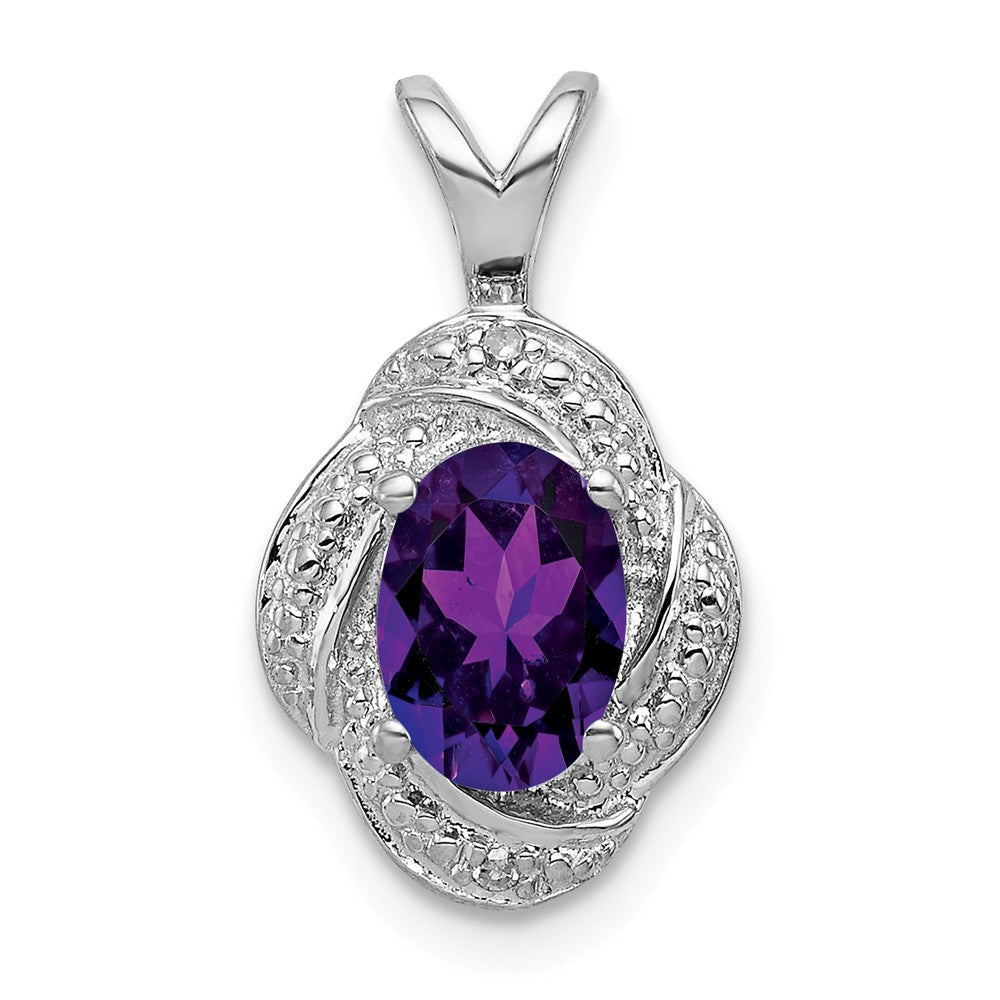 Rhodium Plated Sterling Silver, Diamond &amp; Amethyst Pendant, 10x16mm, Item P27487-AM by The Black Bow Jewelry Co.