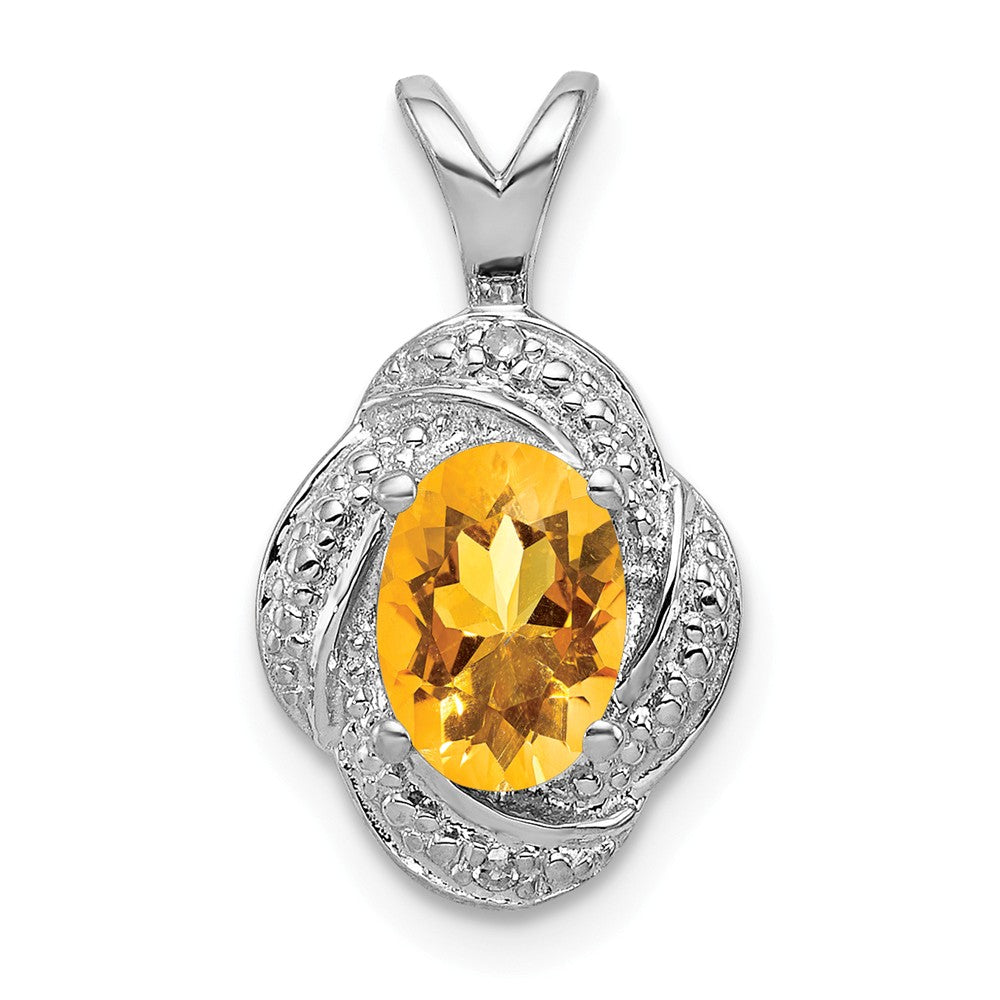 Rhodium Plated Sterling Silver, Diamond &amp; Citrine Pendant, 10x16mm, Item P27487-CT by The Black Bow Jewelry Co.