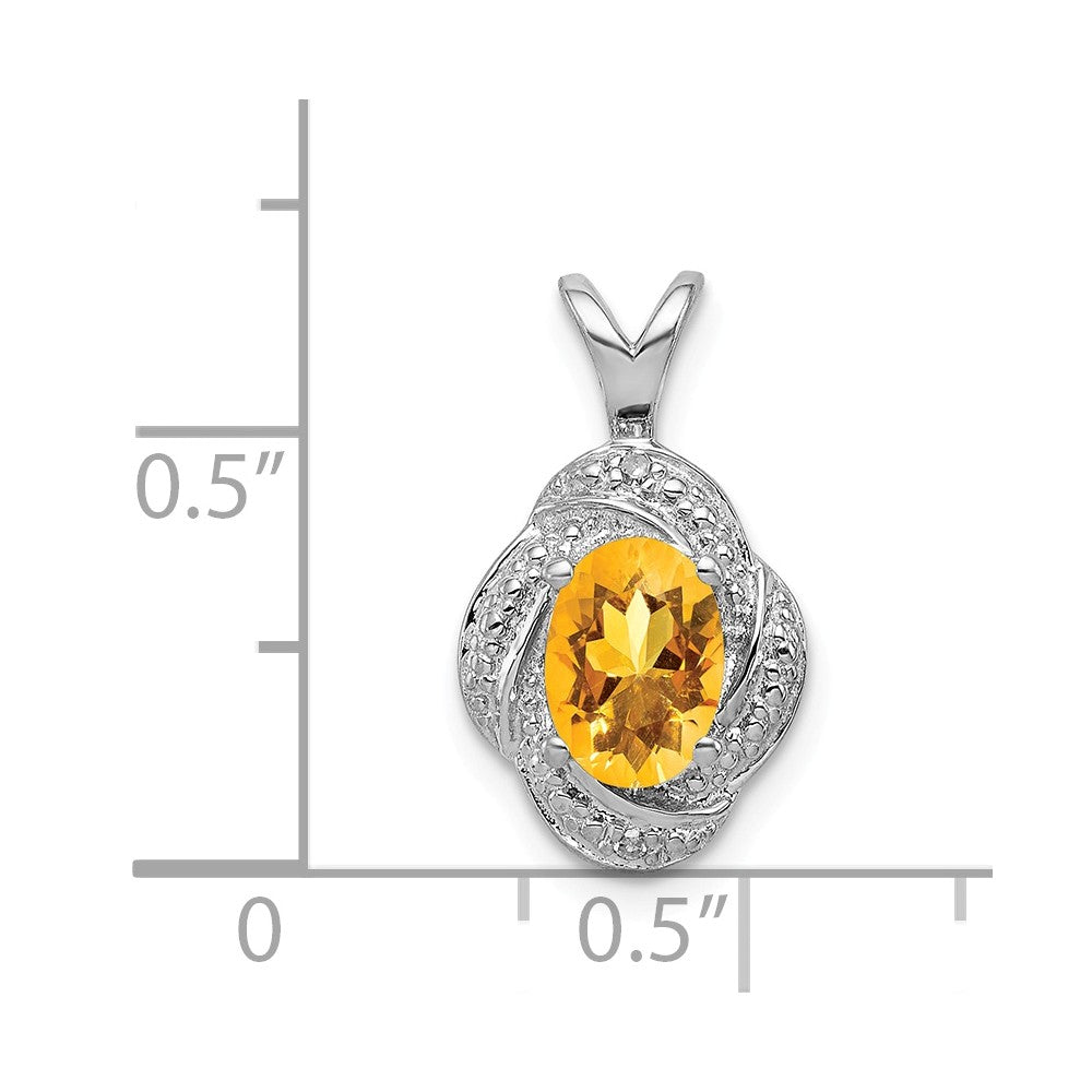 Alternate view of the Rhodium Plated Sterling Silver, Diamond &amp; Citrine Pendant, 10x16mm by The Black Bow Jewelry Co.