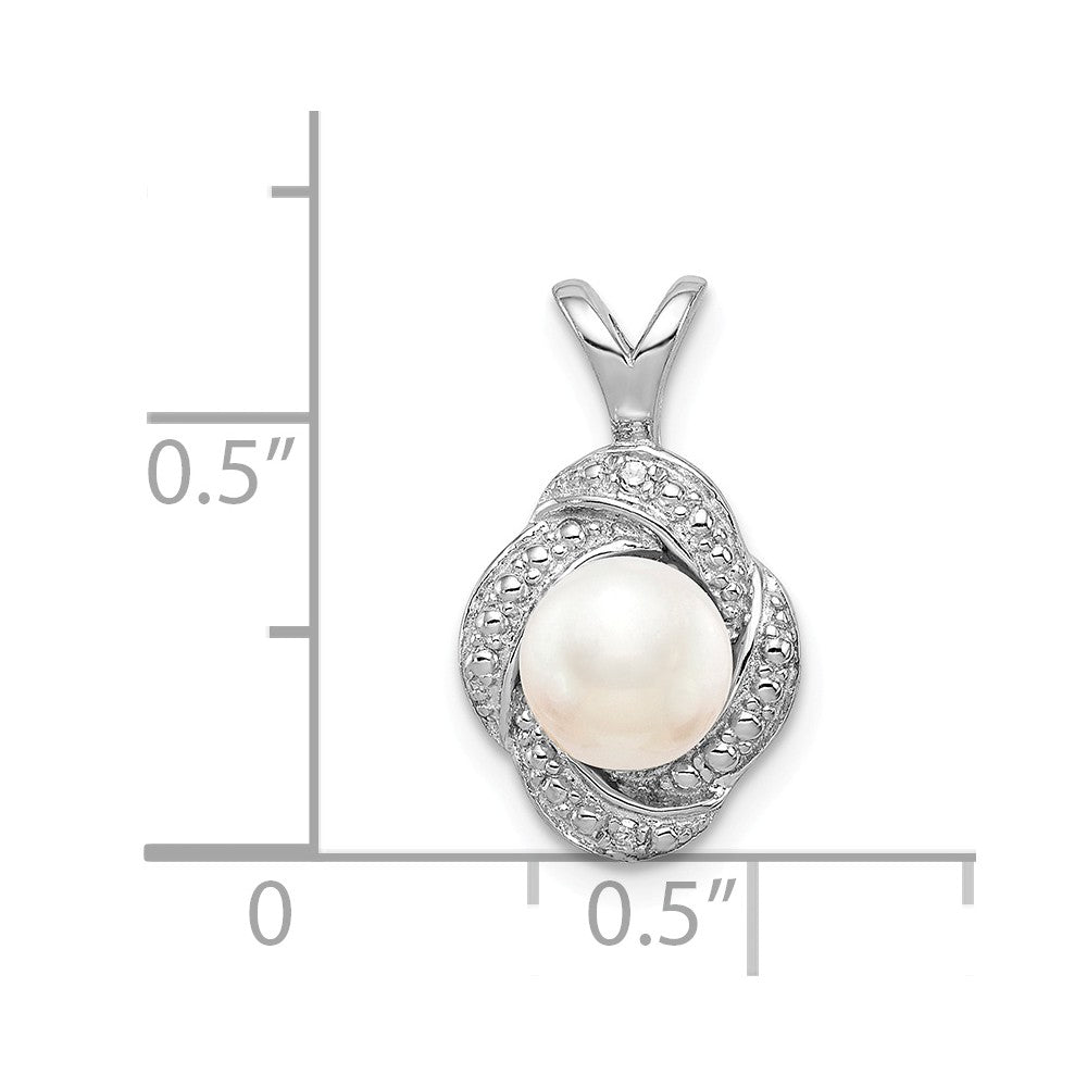 Alternate view of the Rhodium Plated Sterling Silver, Diamond &amp; FWC Pearl Pendant, 10x16mm by The Black Bow Jewelry Co.