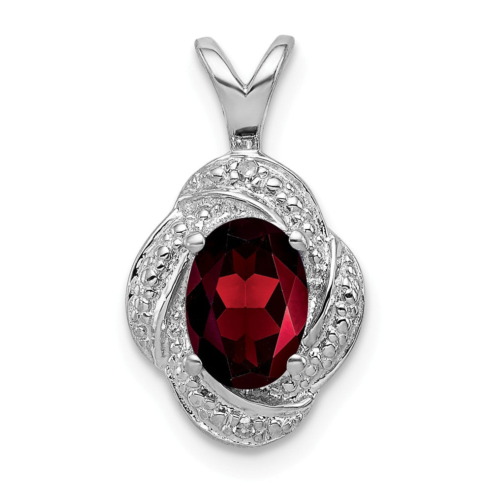 Rhodium Plated Sterling Silver, Diamond &amp; Garnet Pendant, 10x16mm, Item P27487-GR by The Black Bow Jewelry Co.