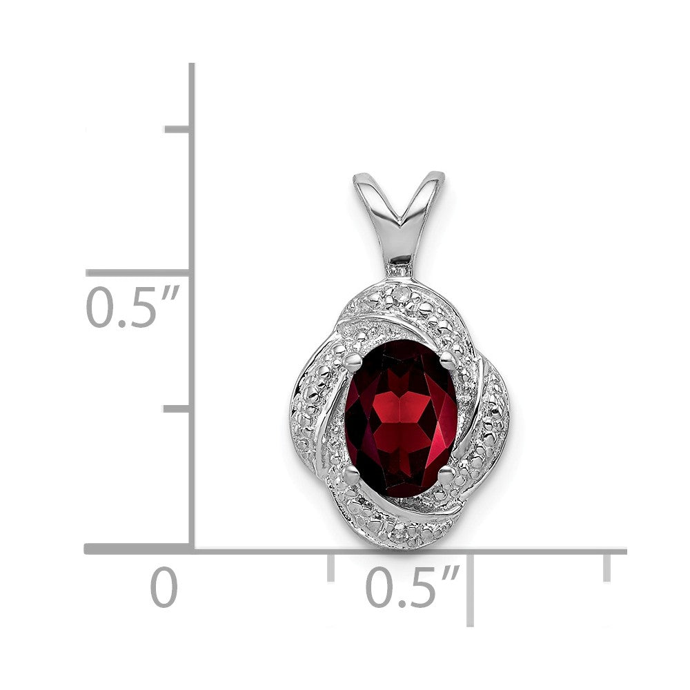 Alternate view of the Rhodium Plated Sterling Silver, Diamond &amp; Garnet Pendant, 10x16mm by The Black Bow Jewelry Co.