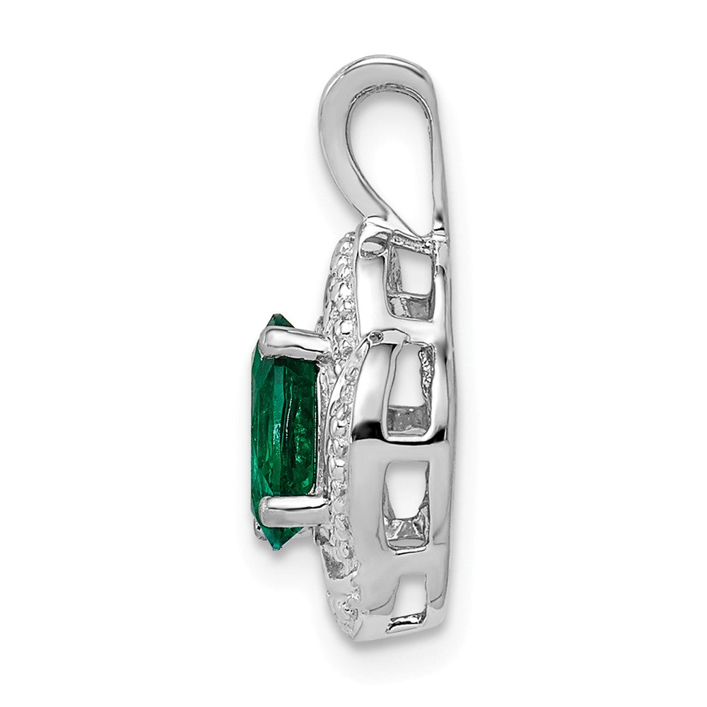 Alternate view of the Rhodium Plated Sterling Silver, Diamond &amp; Lab Cr Emerald Pendant by The Black Bow Jewelry Co.