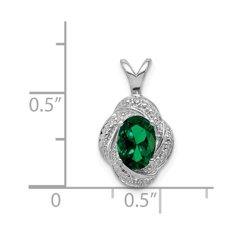 Alternate view of the Rhodium Plated Sterling Silver, Diamond &amp; Lab Cr Emerald Pendant by The Black Bow Jewelry Co.