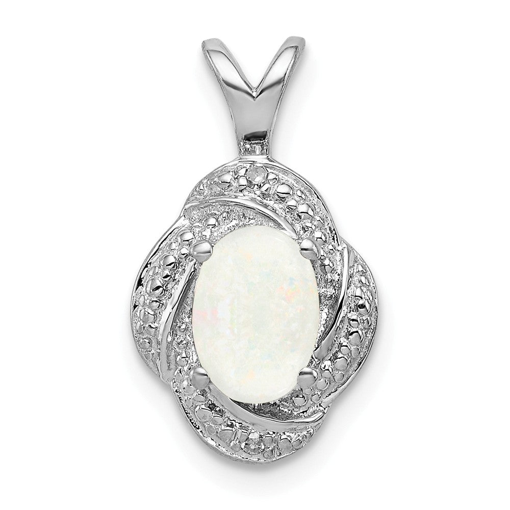 Rhodium Plated Sterling Silver, Diamond &amp; Lab Cr Opal Pendant, Item P27487-LO by The Black Bow Jewelry Co.