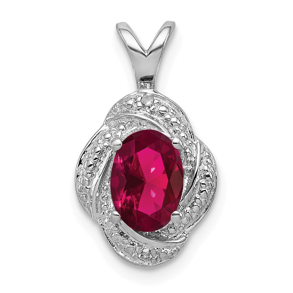 Rhodium Plated Sterling Silver, Diamond &amp; Lab Cr Ruby Pendant, Item P27487-LR by The Black Bow Jewelry Co.