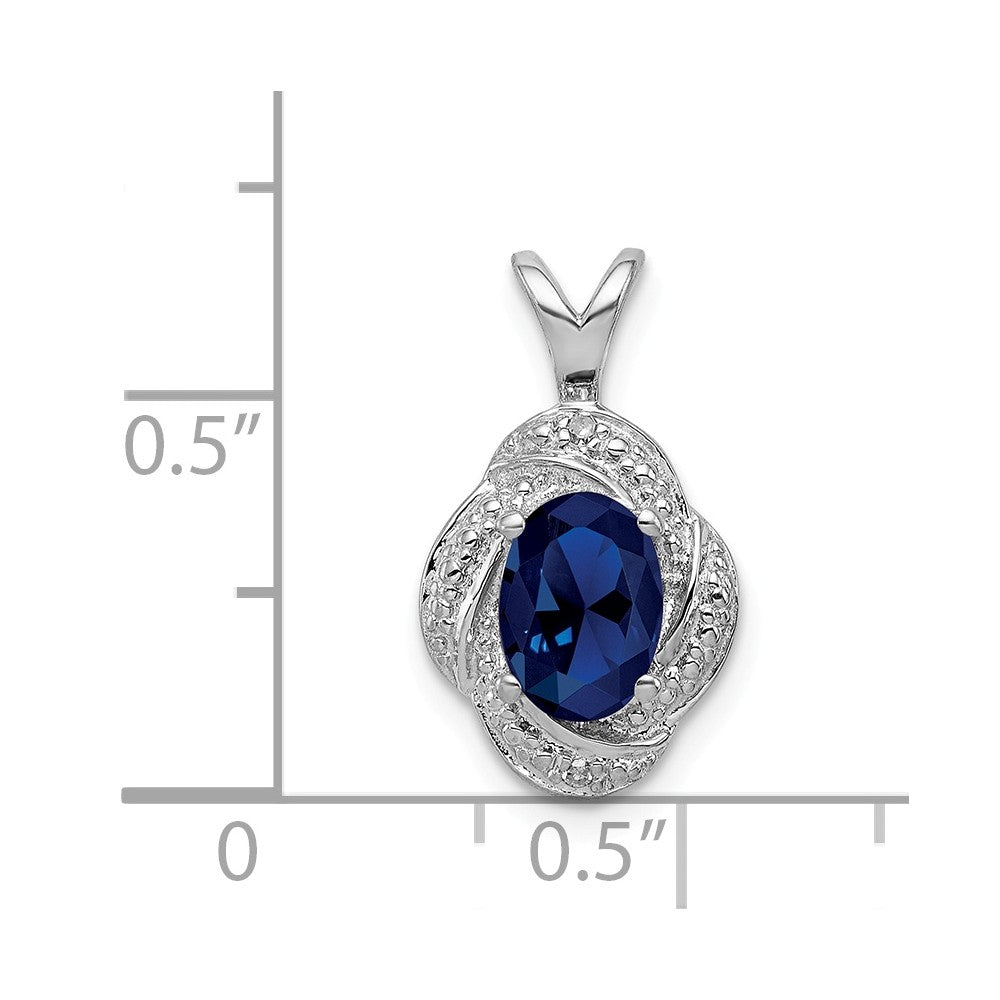 Alternate view of the Rhodium Plated Sterling Silver, Diamond &amp; Lab Cr Sapphire Pendant by The Black Bow Jewelry Co.