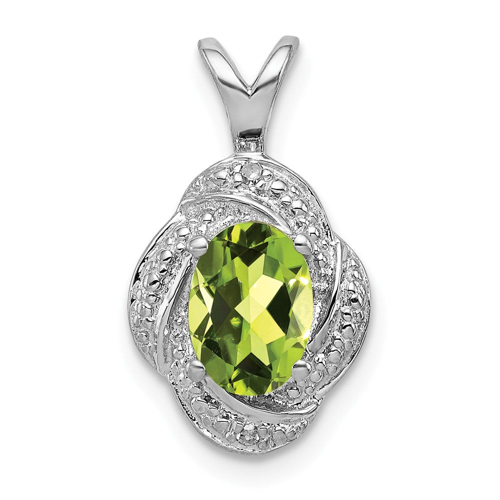 Rhodium Plated Sterling Silver, Diamond &amp; Peridot Pendant, 10x16mm, Item P27487-PR by The Black Bow Jewelry Co.