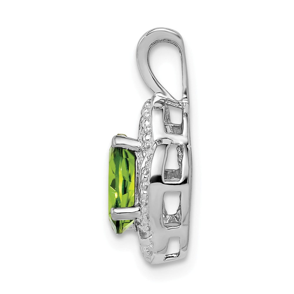 Alternate view of the Rhodium Plated Sterling Silver, Diamond &amp; Peridot Pendant, 10x16mm by The Black Bow Jewelry Co.