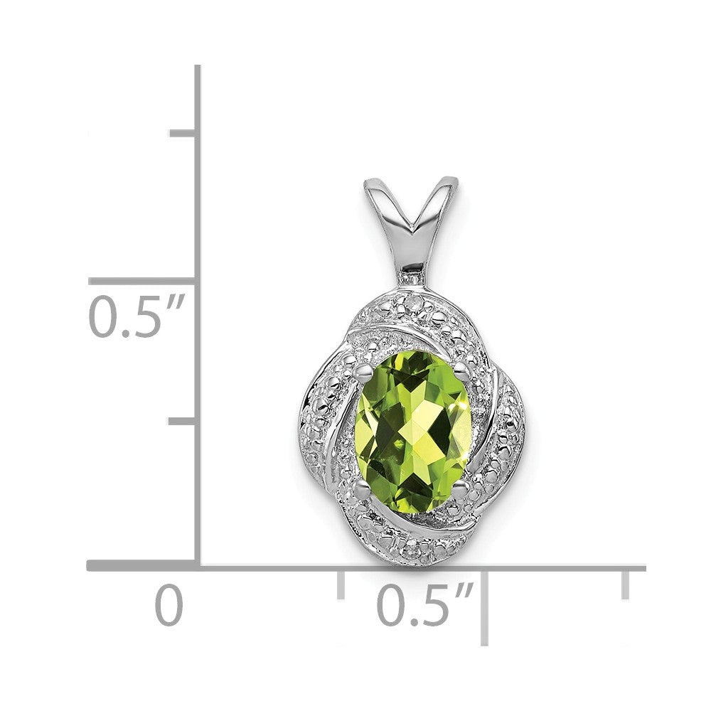 Alternate view of the Rhodium Plated Sterling Silver, Diamond &amp; Peridot Pendant, 10x16mm by The Black Bow Jewelry Co.