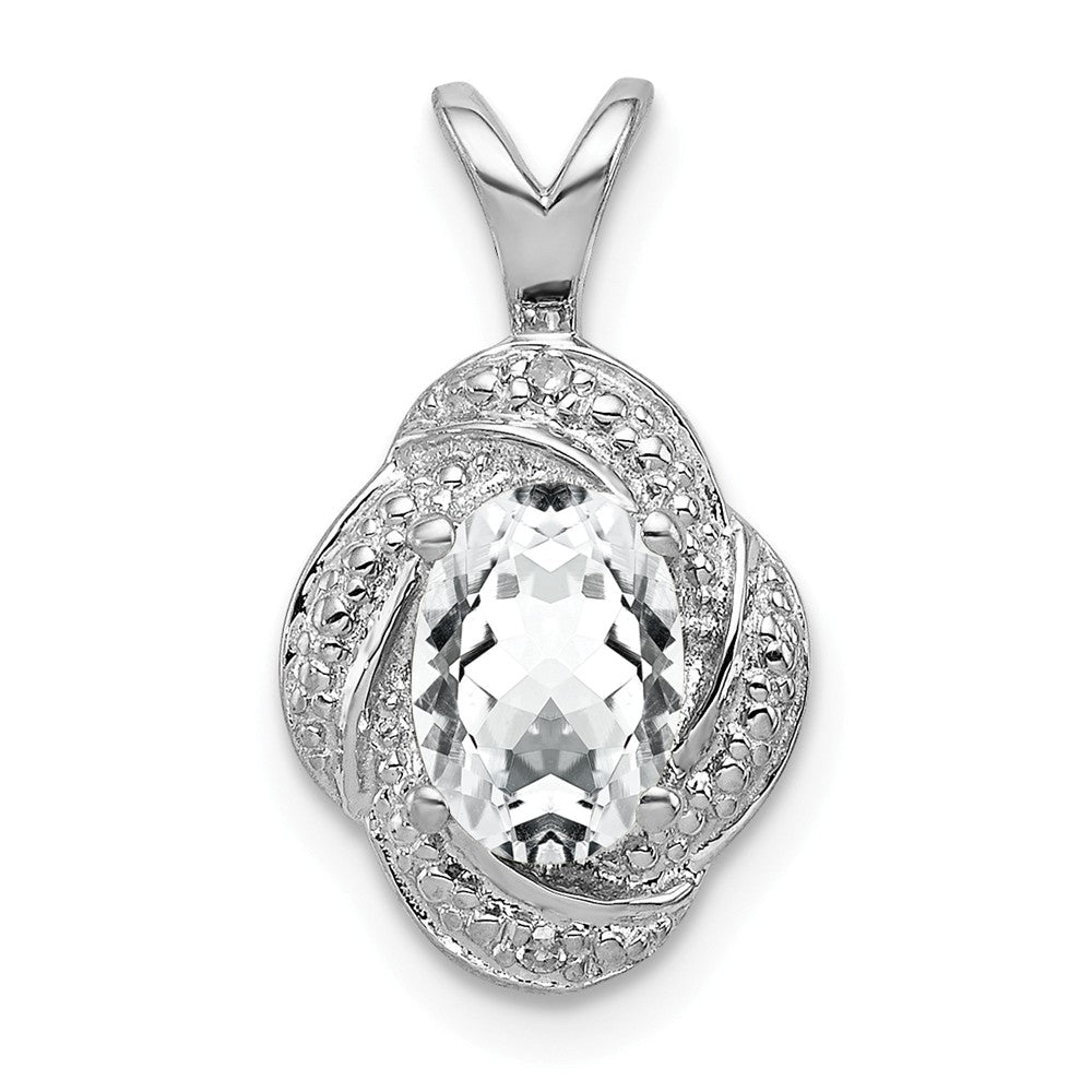 Rhodium Plated Sterling Silver, Diamond &amp; White Topaz Pendant, 10x16mm, Item P27487-WT by The Black Bow Jewelry Co.