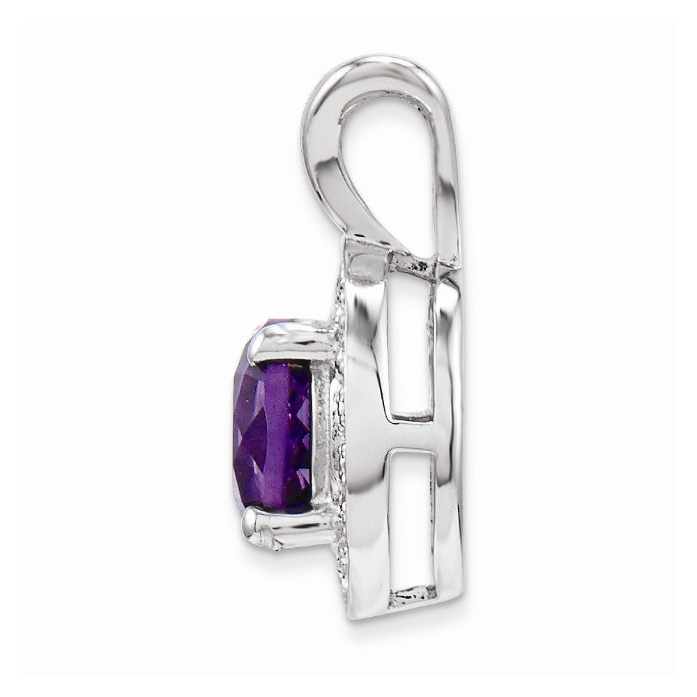 Alternate view of the Rhodium Plated Sterling Silver, Diamond &amp; Amethyst Pendant, 10mm by The Black Bow Jewelry Co.