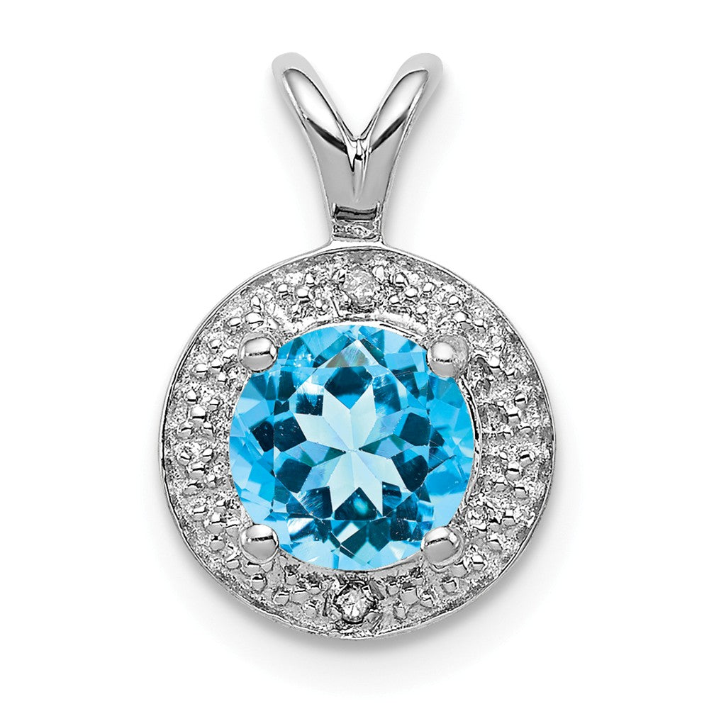 Rhodium Plated Sterling Silver, Diamond &amp; Blue Topaz Pendant, 10mm, Item P27488-BT by The Black Bow Jewelry Co.