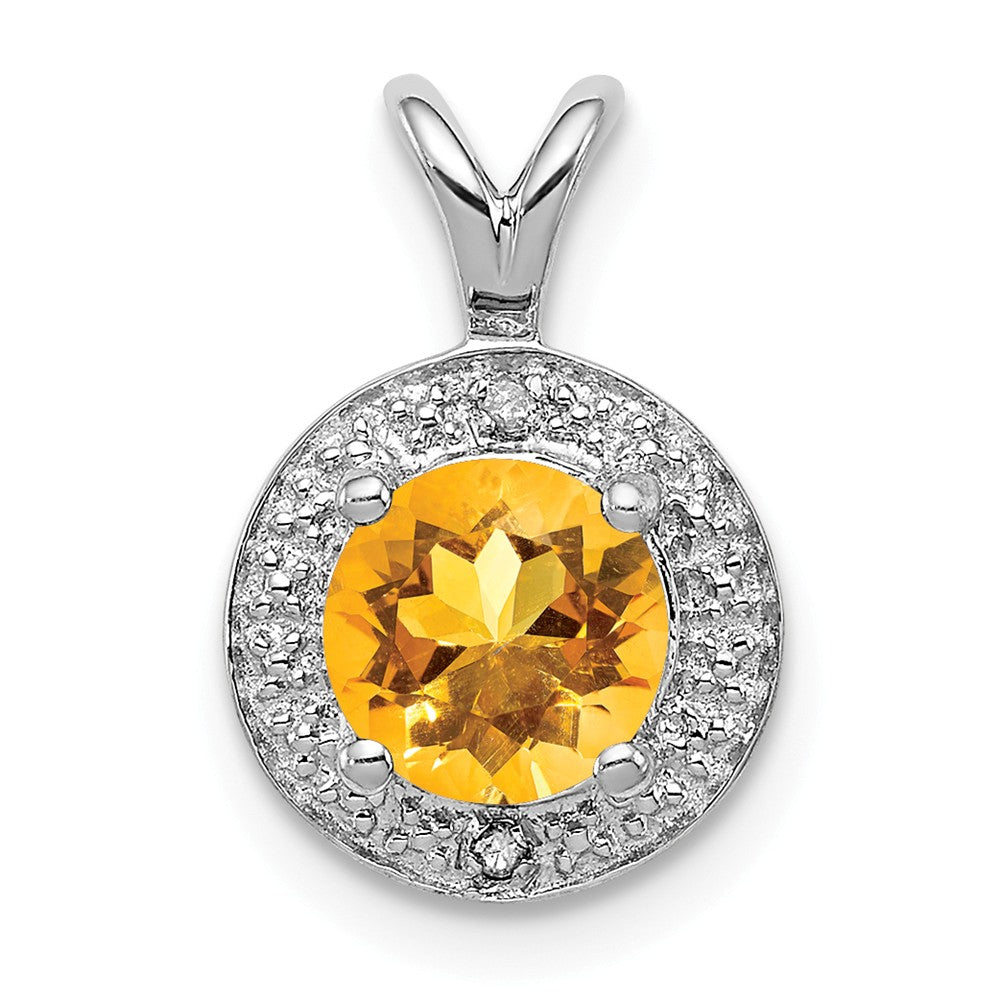 Rhodium Plated Sterling Silver, Diamond &amp; Citrine Pendant, 10mm, Item P27488-CT by The Black Bow Jewelry Co.