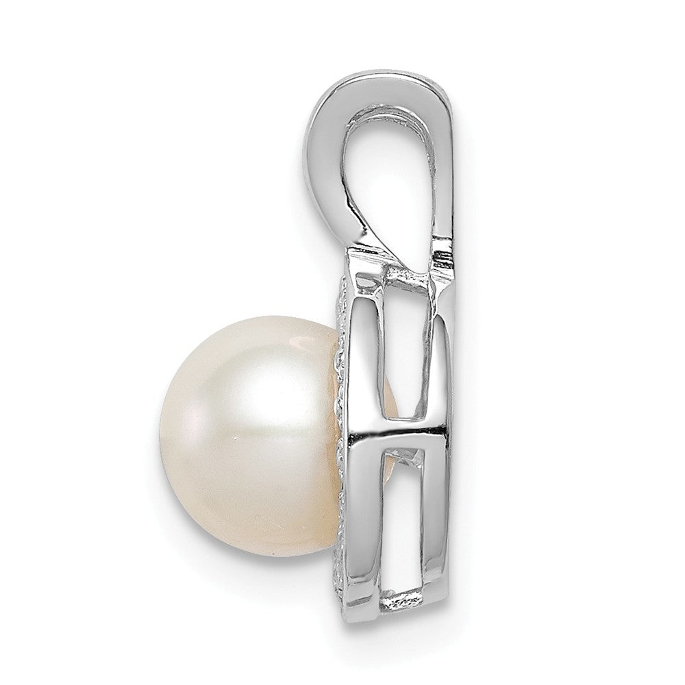 Alternate view of the Rhodium Plated Sterling Silver, Diamond &amp; FWC Pearl Pendant, 10mm by The Black Bow Jewelry Co.