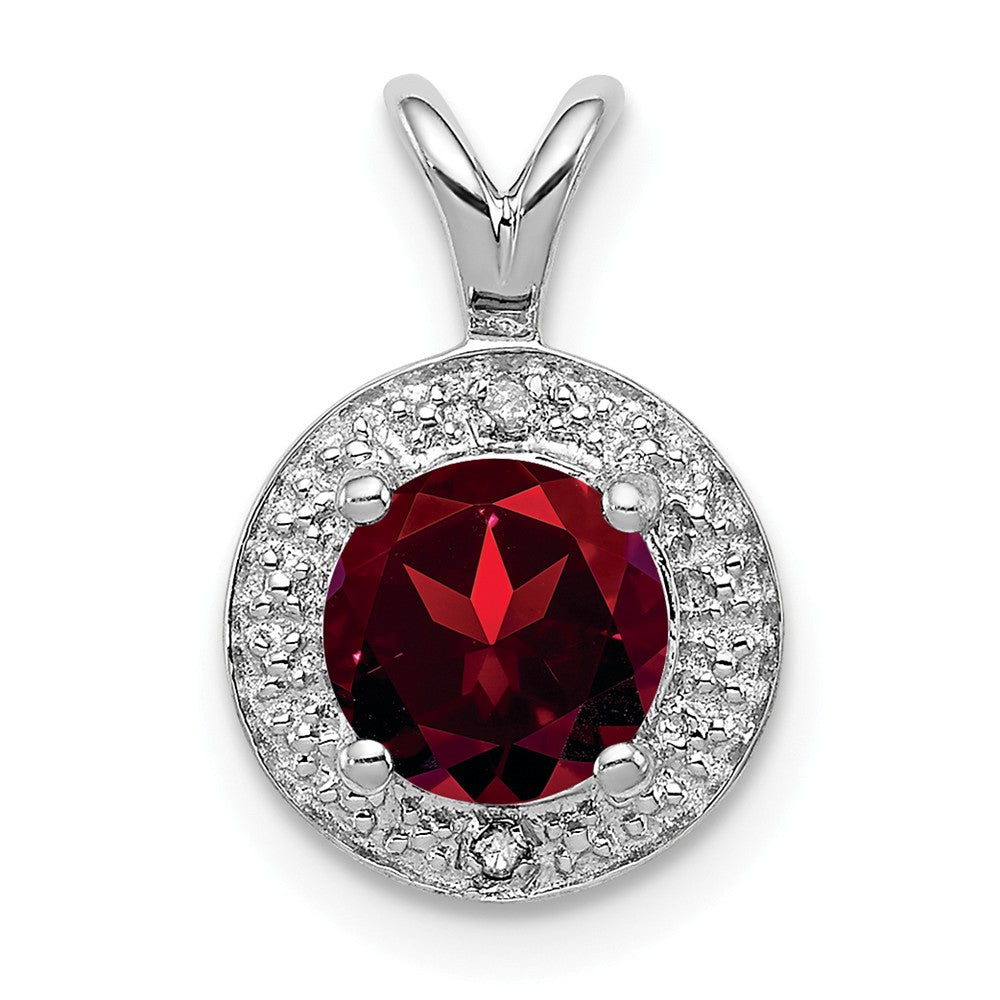 Rhodium Plated Sterling Silver, Diamond &amp; Garnet Pendant, 10mm, Item P27488-GR by The Black Bow Jewelry Co.