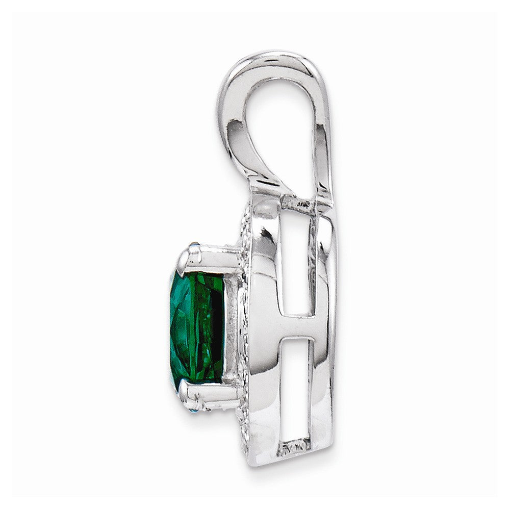 Alternate view of the Rhodium Plated Sterling Silver, Diamond, Lab Cr Emerald Pendant by The Black Bow Jewelry Co.