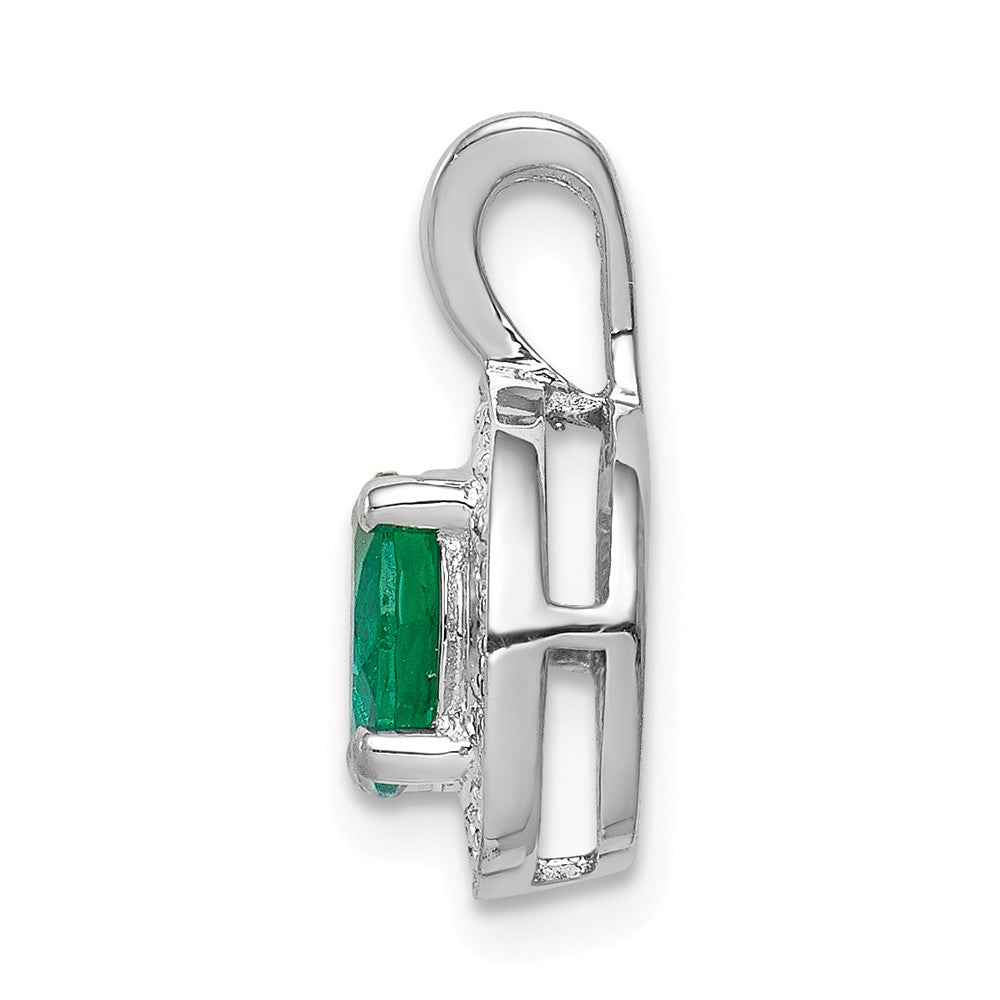 Alternate view of the Rhodium Plated Sterling Silver, Diamond, Lab Cr Emerald Pendant by The Black Bow Jewelry Co.