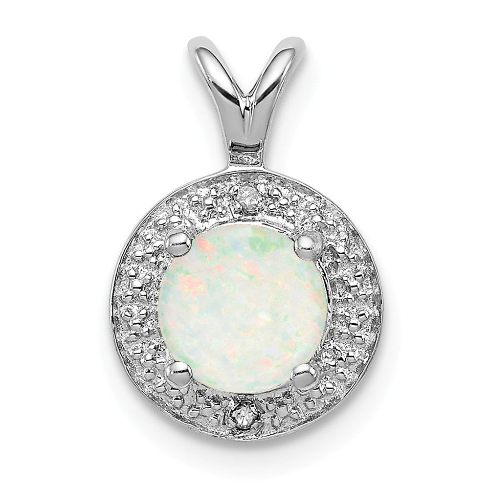 Rhodium Plated Sterling Silver, Diamond, Lab Cr Opal Pendant 10mm, Item P27488-LO by The Black Bow Jewelry Co.