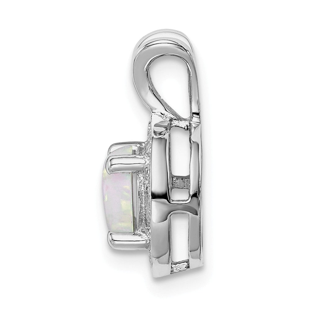 Alternate view of the Rhodium Plated Sterling Silver, Diamond, Lab Cr Opal Pendant 10mm by The Black Bow Jewelry Co.