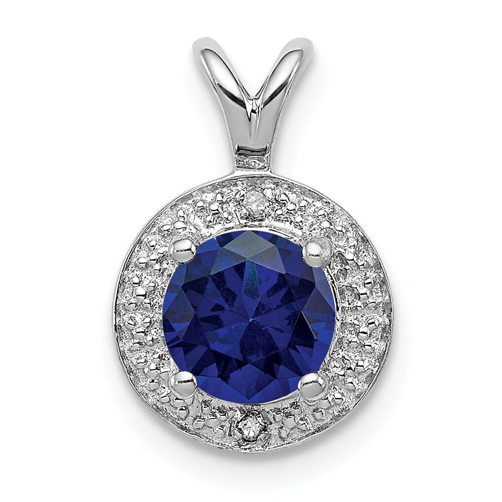 Rhodium Plated Sterling Silver, Diamond, Lab Cr Sapphire Pendant, Item P27488-LS by The Black Bow Jewelry Co.