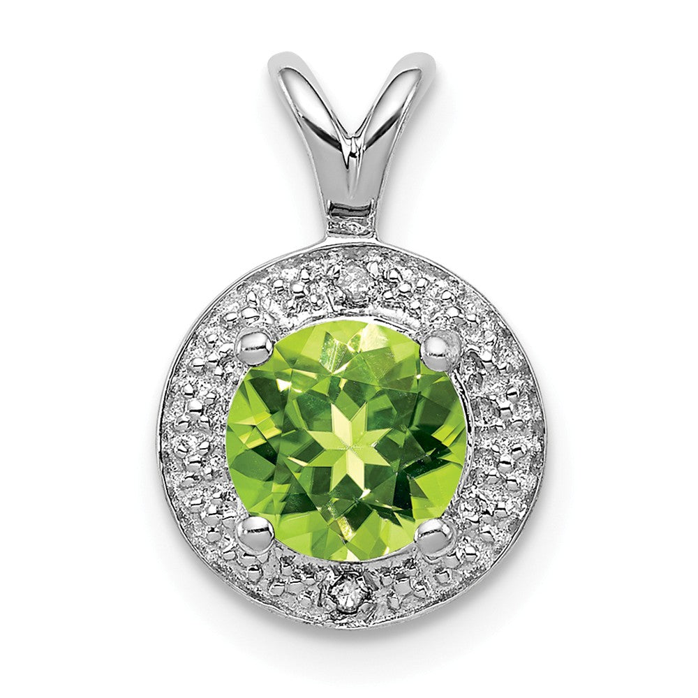 Rhodium Plated Sterling Silver, Diamond &amp; Peridot Pendant, 10mm, Item P27488-PR by The Black Bow Jewelry Co.