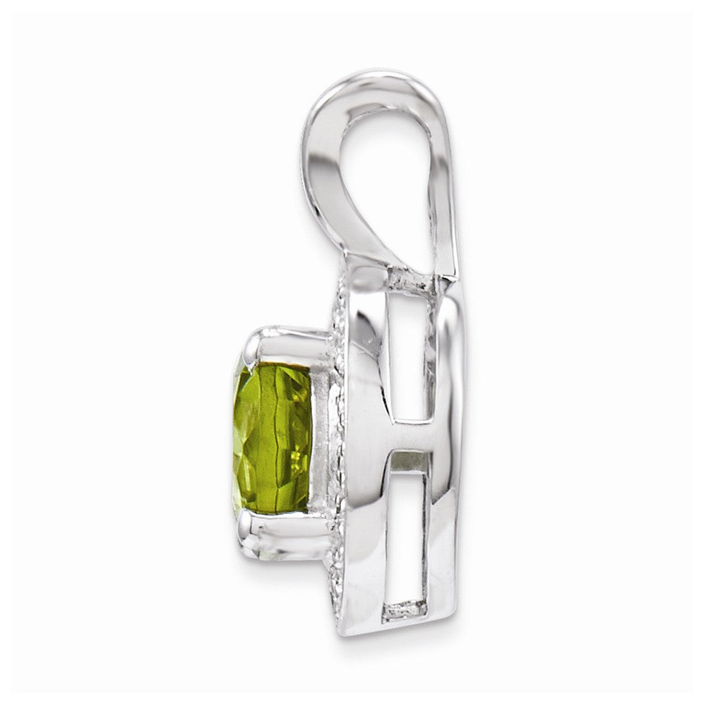 Alternate view of the Rhodium Plated Sterling Silver, Diamond &amp; Peridot Pendant, 10mm by The Black Bow Jewelry Co.