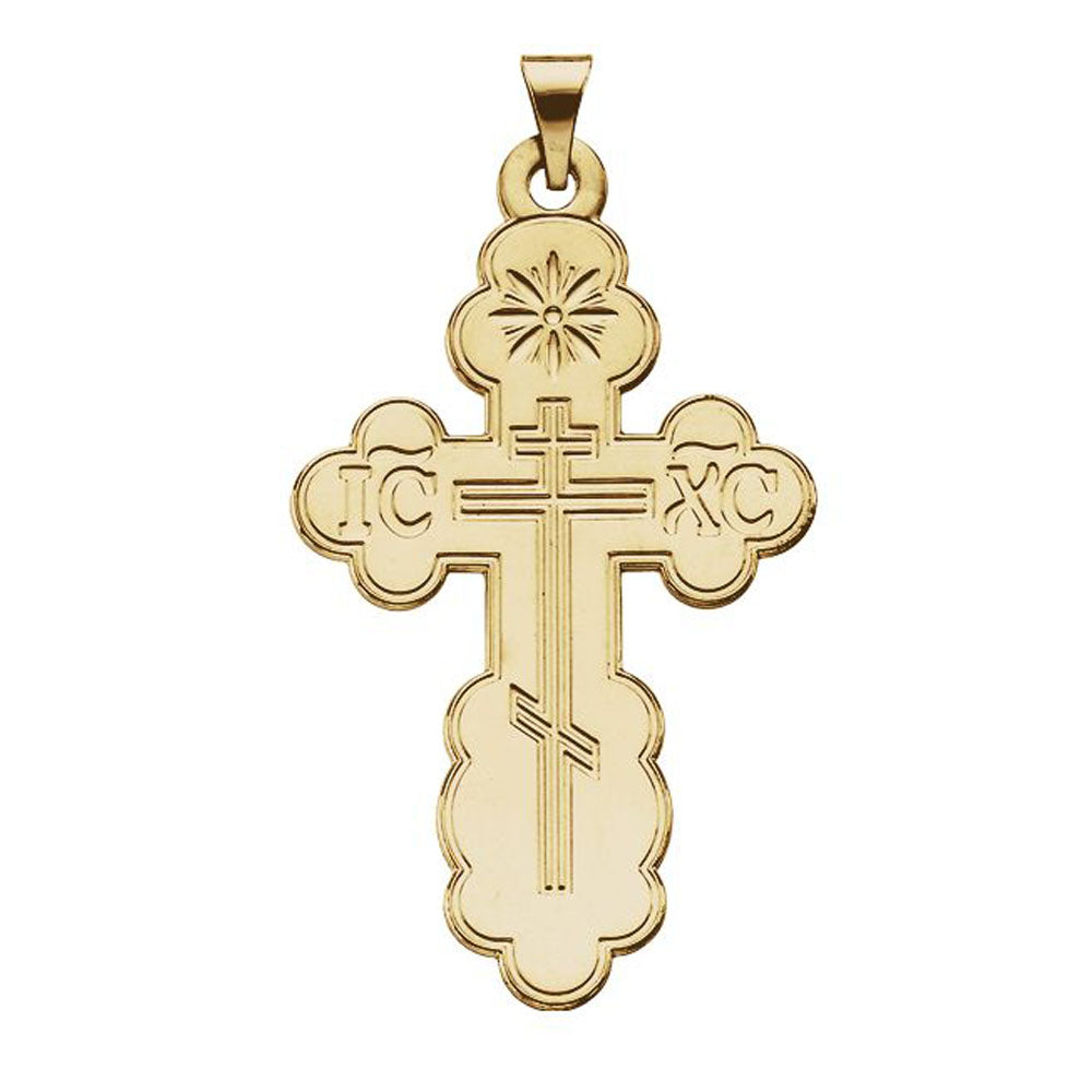 14k Yellow Gold Eastern Orthodox Cross Pendant, LG 21 x 35mm, Item P27499-LG by The Black Bow Jewelry Co.