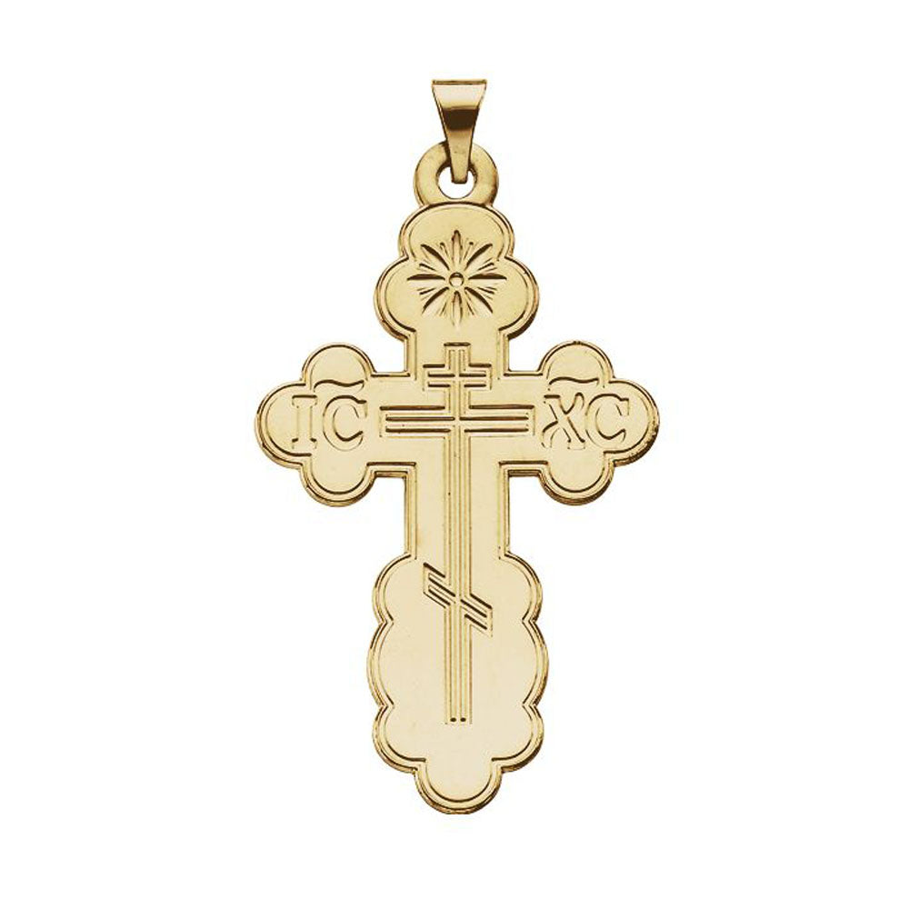 14k Yellow Gold Eastern Orthodox Cross Pendant, SM 13 x 22mm, Item P27499-SM by The Black Bow Jewelry Co.