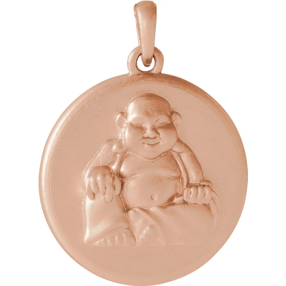 14k White, Yellow or Rose Gold Buddha Disc Pendant, 16mm (5/8 Inch), Item P27510 by The Black Bow Jewelry Co.