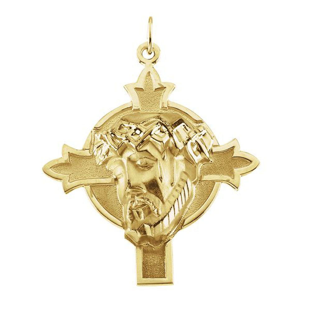 14k Yellow Gold Face of Jesus Cross Pendant, Item P27531 by The Black Bow Jewelry Co.