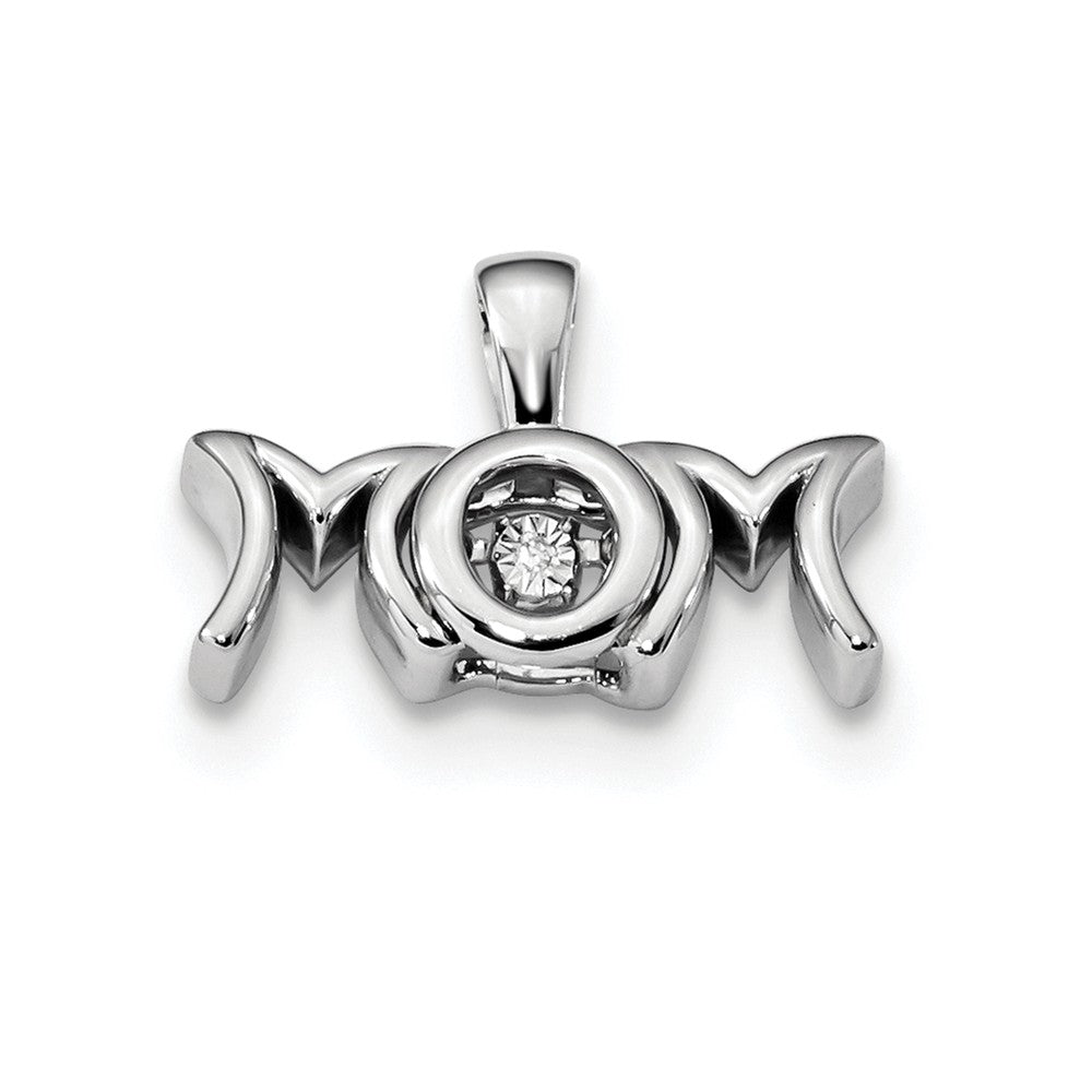 Rhodium Plated Sterling Silver &amp; 0.03 Ctw Diamond MOM Pendant, 19mm, Item P27533 by The Black Bow Jewelry Co.